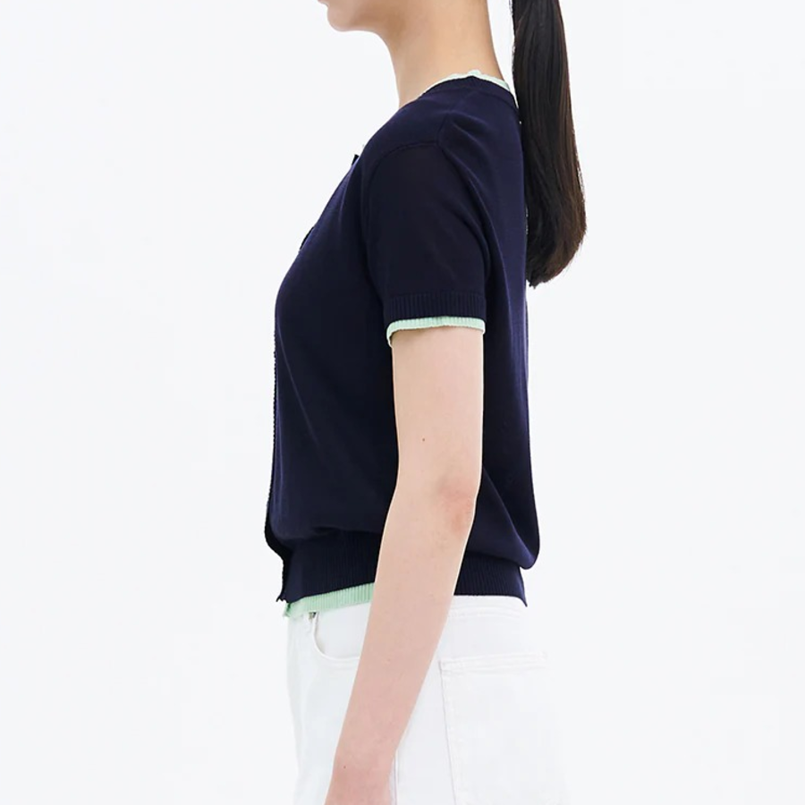 8 seconds Layered Short Sleeve Cardigan — Navy