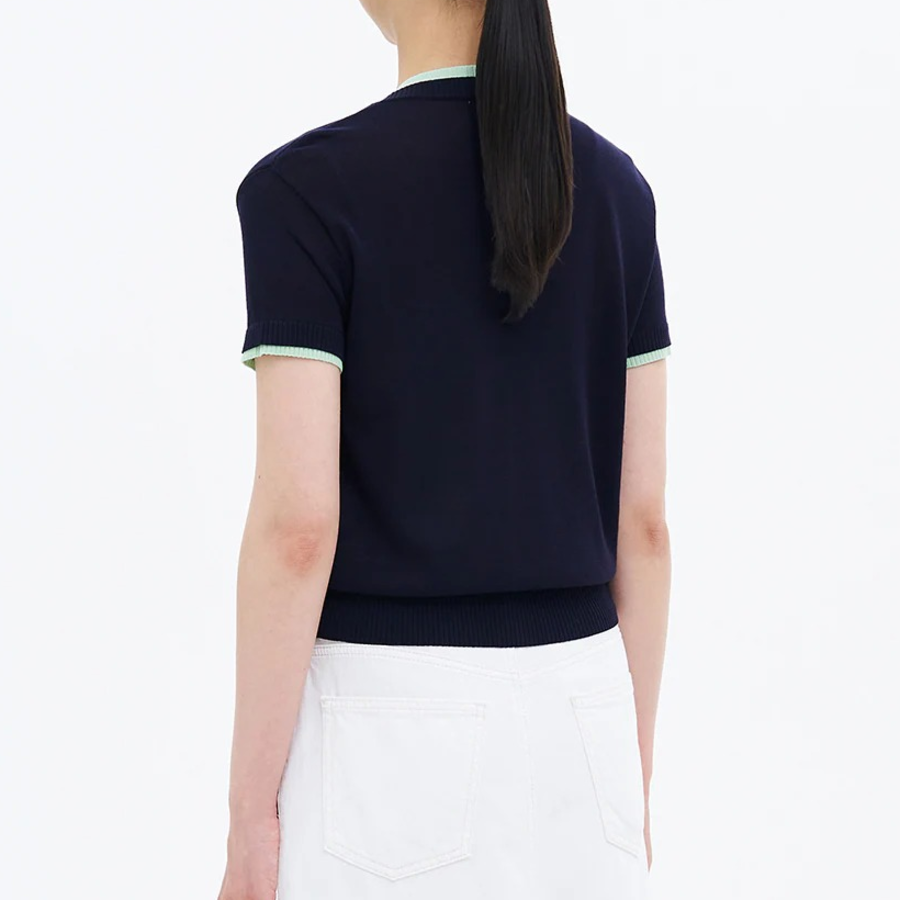 8 seconds Layered Short Sleeve Cardigan — Navy