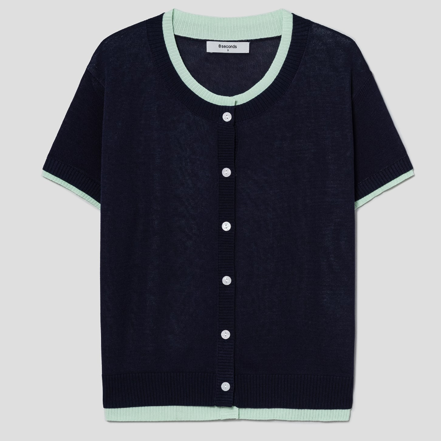 8 seconds Layered Short Sleeve Cardigan — Navy