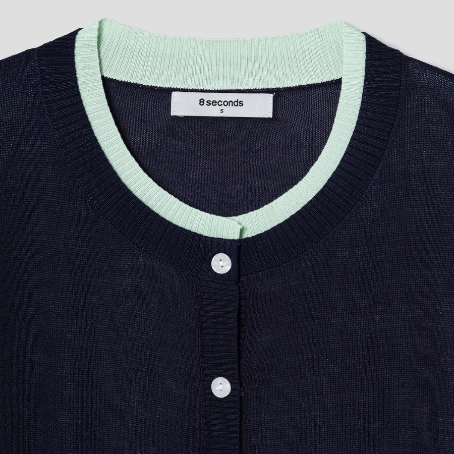 8 seconds Layered Short Sleeve Cardigan — Navy