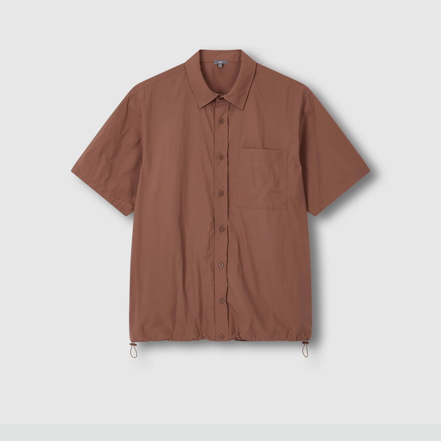 JAJU Men’s Textured Loose Fit Short Sleeve Shirt – Brick