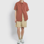 JAJU Men’s Textured Loose Fit Short Sleeve Shirt – Brick