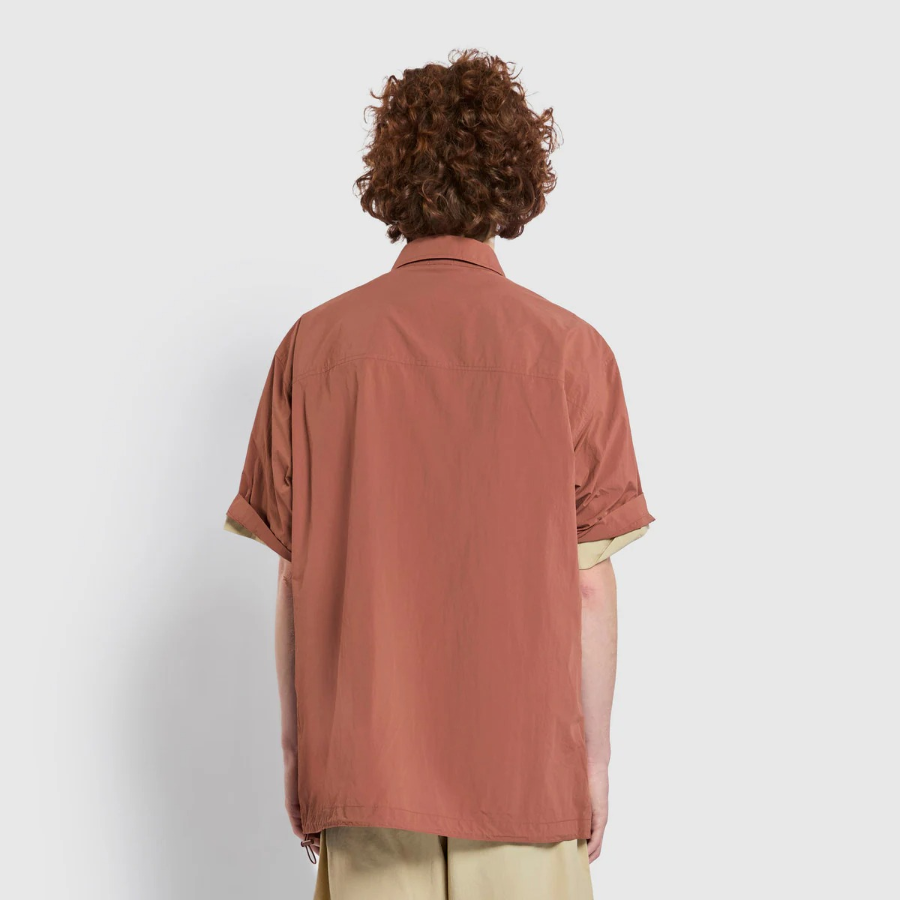 JAJU Men’s Textured Loose Fit Short Sleeve Shirt – Brick