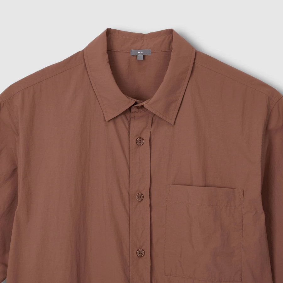 JAJU Men’s Textured Loose Fit Short Sleeve Shirt – Brick