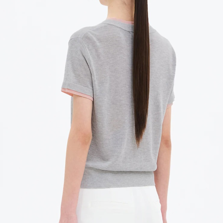 8 seconds Layered Short Sleeve Cardigan — Grey