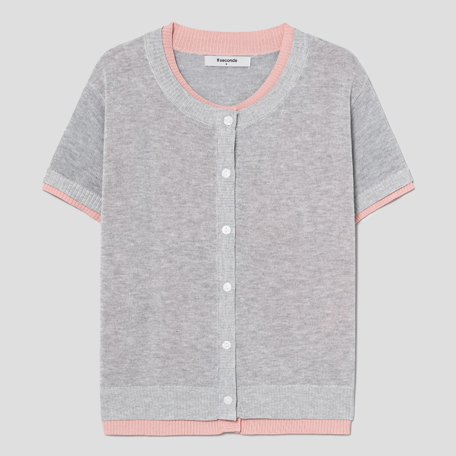 8 seconds Layered Short Sleeve Cardigan — Grey