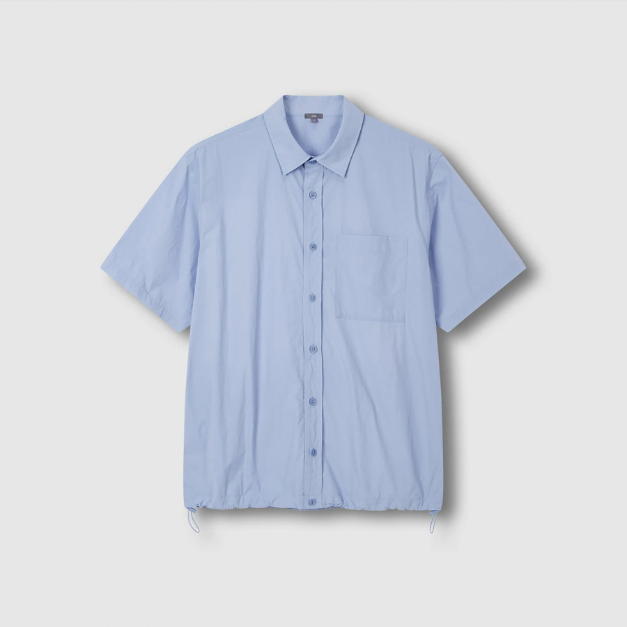 JAJU Men’s Textured Loose Fit Short Sleeve Shirt – Sky Blue