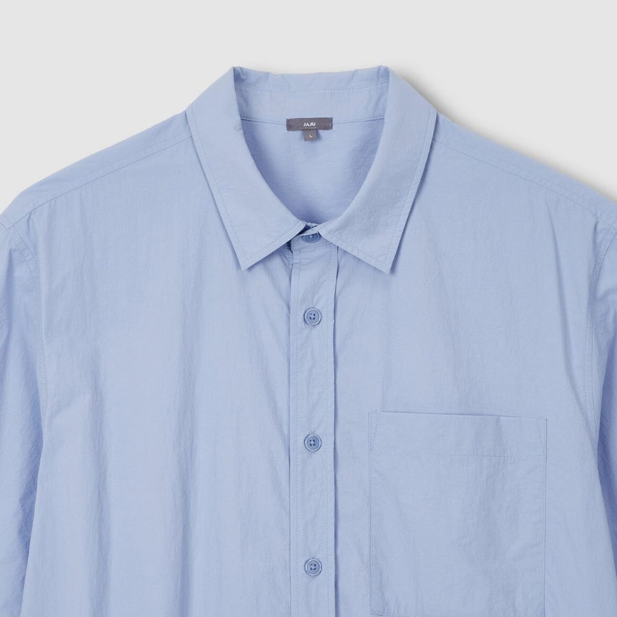 JAJU Men’s Textured Loose Fit Short Sleeve Shirt – Sky Blue