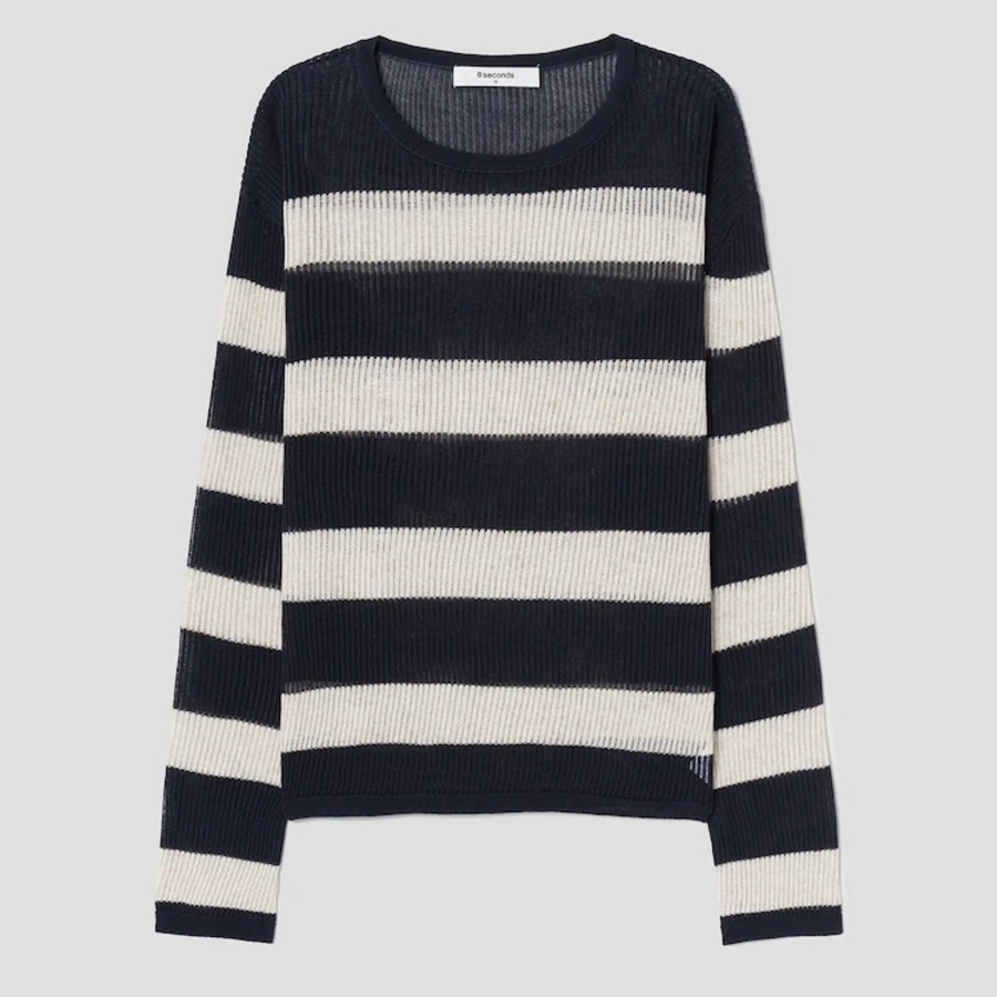 8 seconds Textured Long Sleeve Pullover — Beige