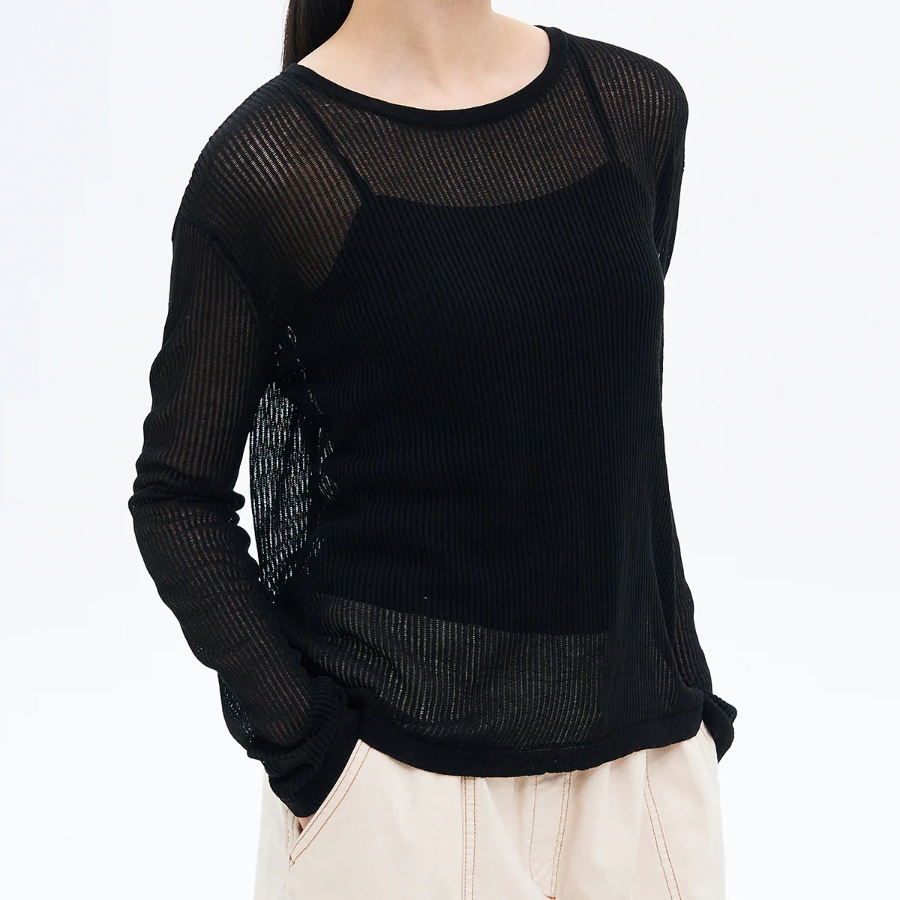 8 seconds Textured Long Sleeve Pullover — Black