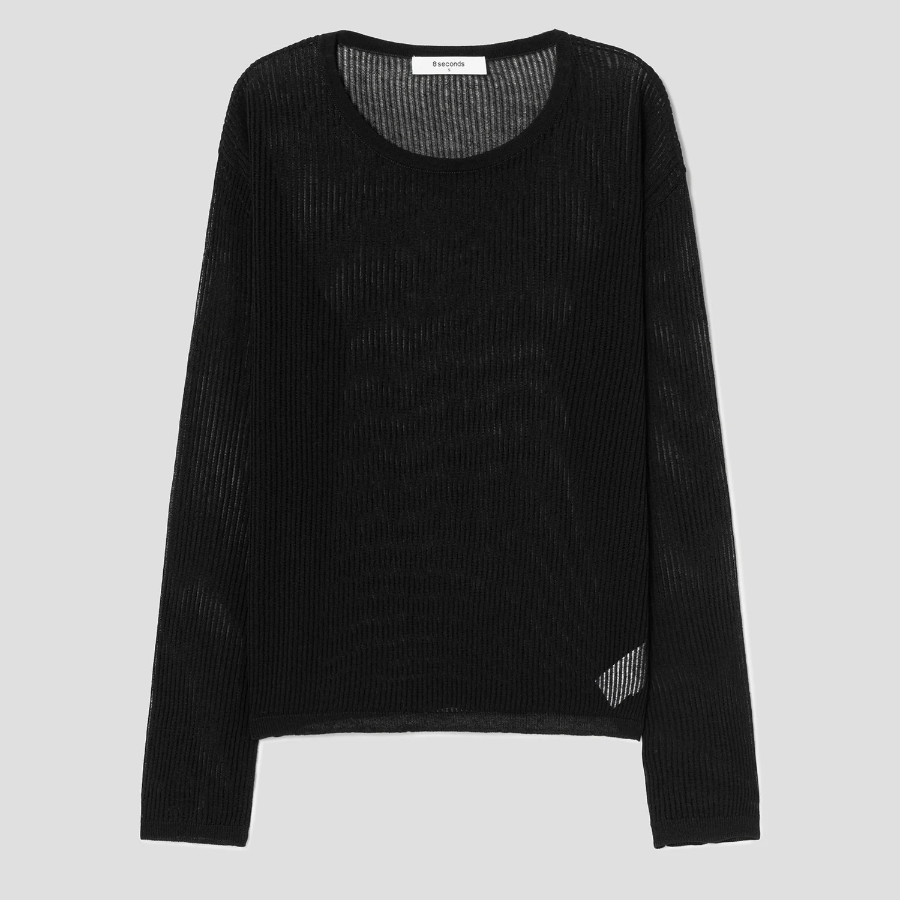 8 seconds Textured Long Sleeve Pullover — Black