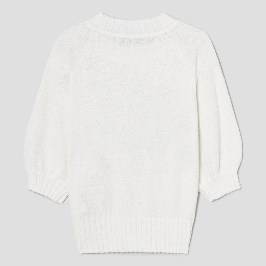 8 seconds Text Embroidery Short Sleeve Pullover — Ivory