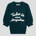 8 seconds Text Embroidery Short Sleeve Pullover — Dark Green