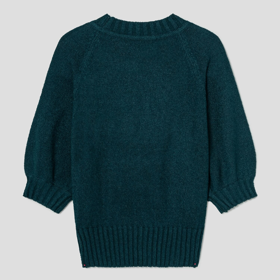 8 seconds Text Embroidery Short Sleeve Pullover — Dark Green