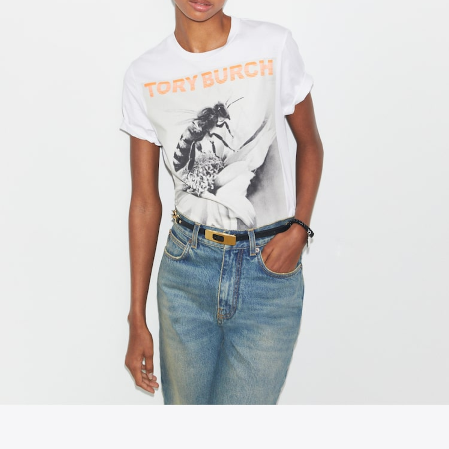 TORY BURCH Printed Cotton T-Shirt – White