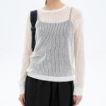 8 seconds Linen Blend Net Round Neck Pullover — Ivory