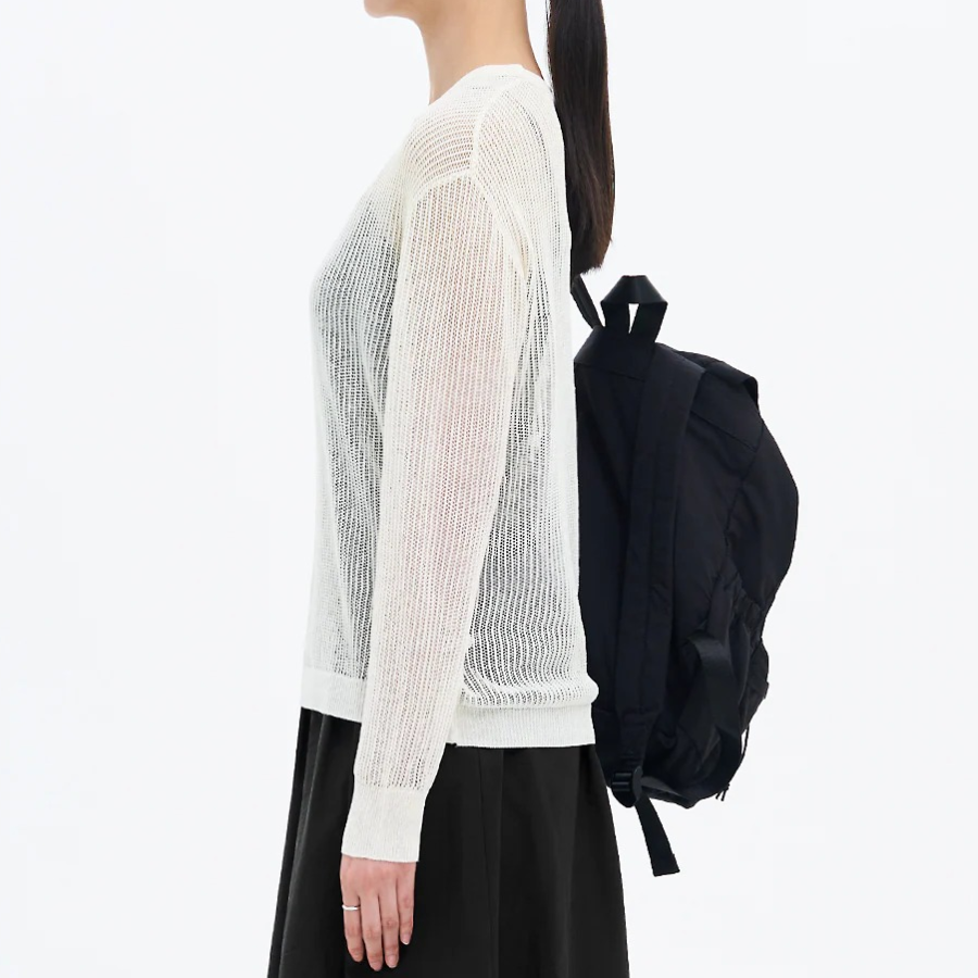 8 seconds Linen Blend Net Round Neck Pullover — Ivory