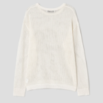 8 seconds Linen Blend Net Round Neck Pullover — Ivory