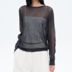 8 seconds Linen Blend Net Round Neck Pullover — Ash