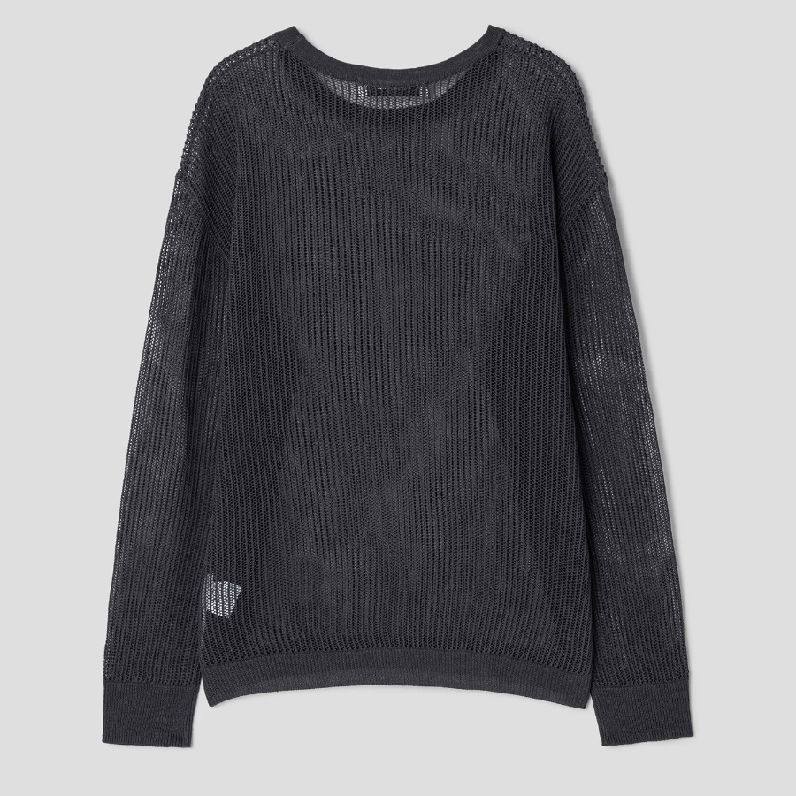 8 seconds Linen Blend Net Round Neck Pullover — Ash