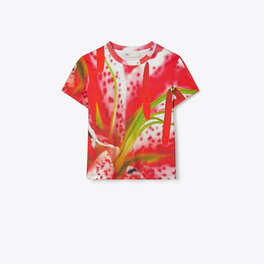 TORY BURCH Printed Cotton T-Shirt – Pink Lily