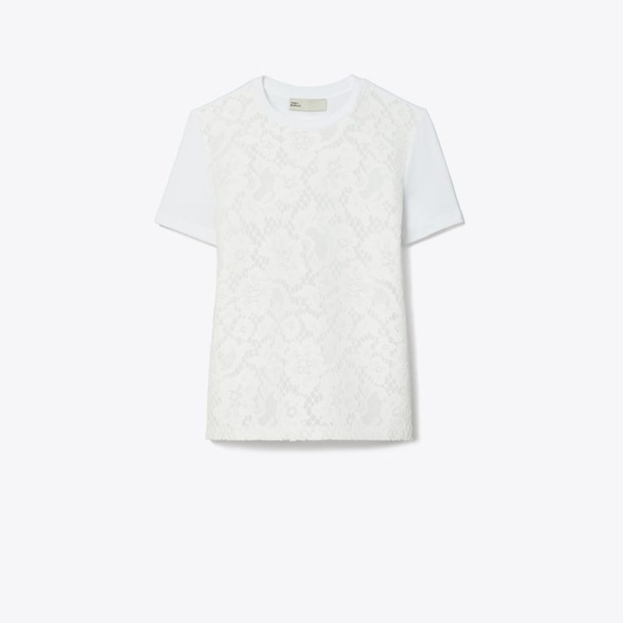 TORY BURCH Corded Lace T-Shirt – White
