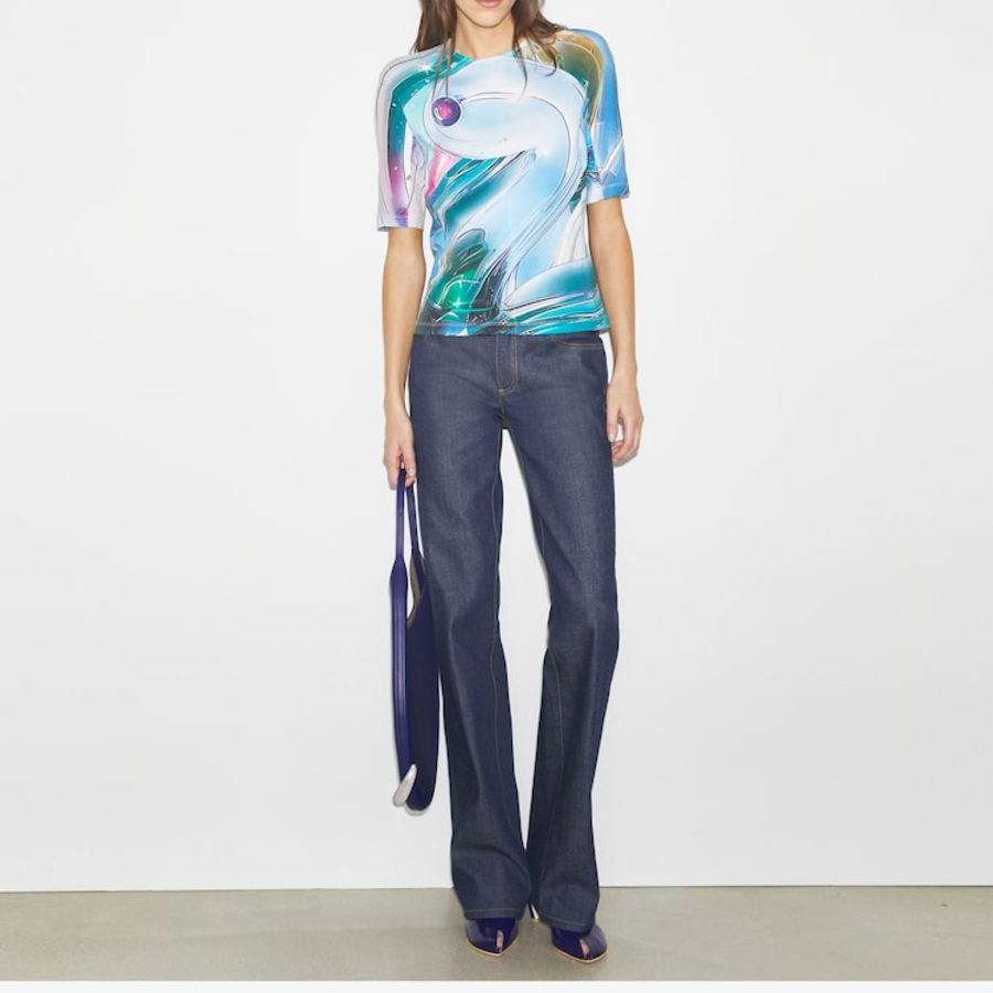 TORY BURCH Printed Cotton T-Shirt – Blue