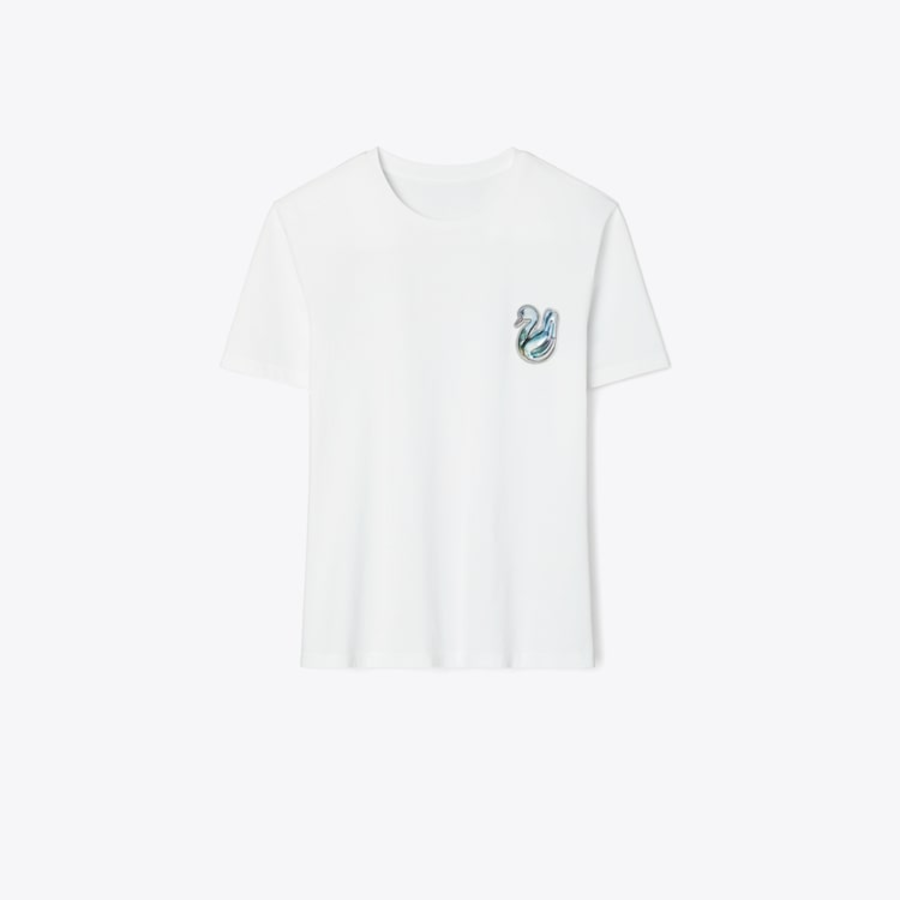 TORY BURCH Swan Logo Patch Tee – White