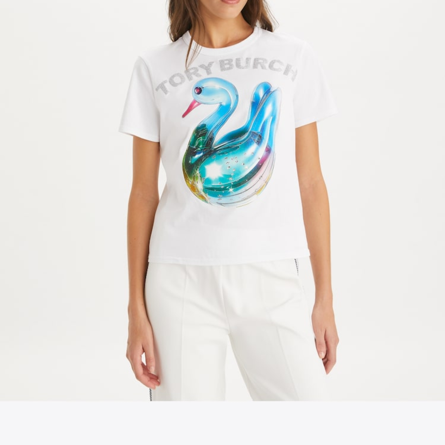 TORY BURCH Lucky Duck Cotton T-Shirt – White