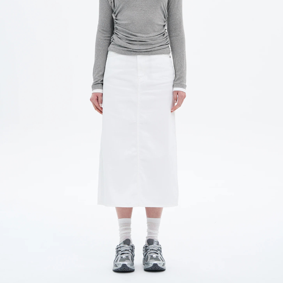 8 seconds Pigment Washing Long Skirt — White