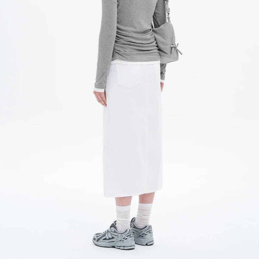 8 seconds Pigment Washing Long Skirt — White