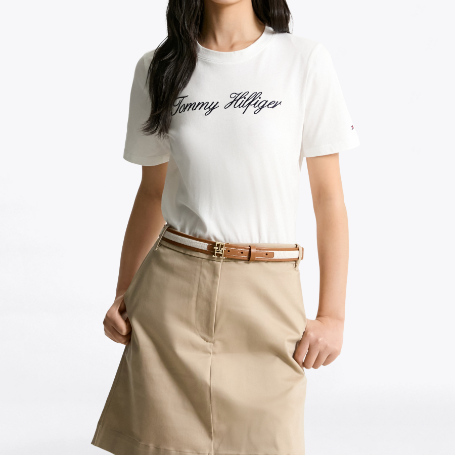 TOMMY HILFIGER [Official Headquarters] Crew Neck Embroidered Logo T-shirt