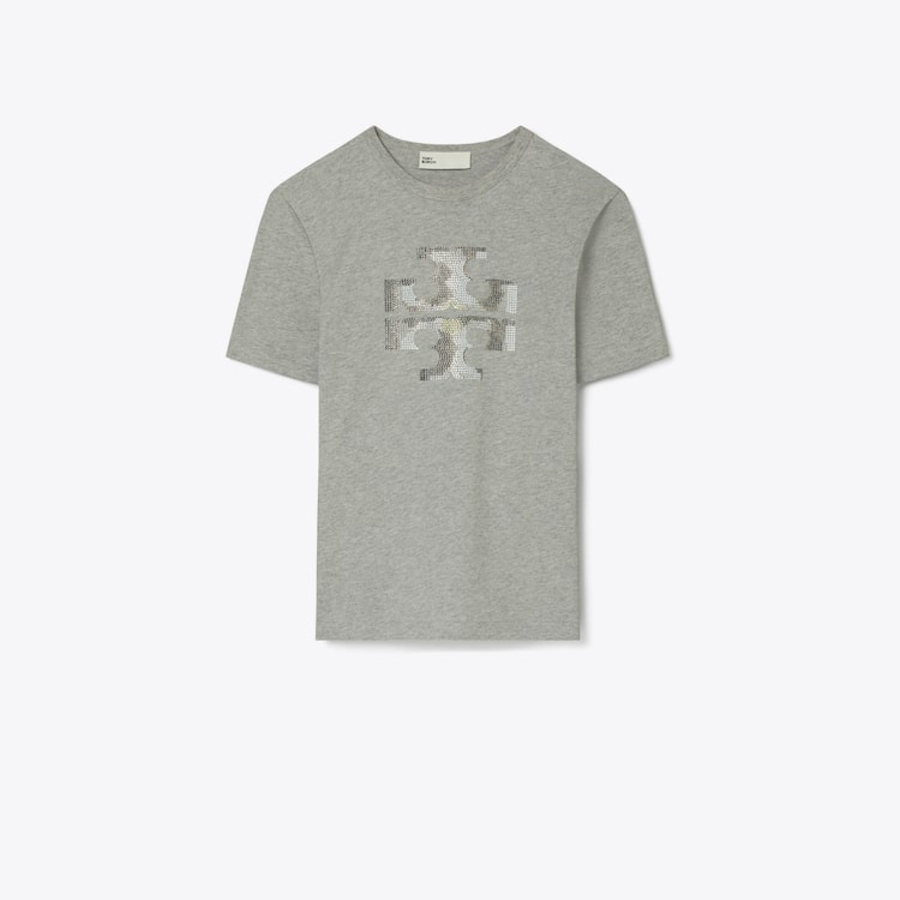 TORY BURCH Crystal Logo T-Shirt – Gray