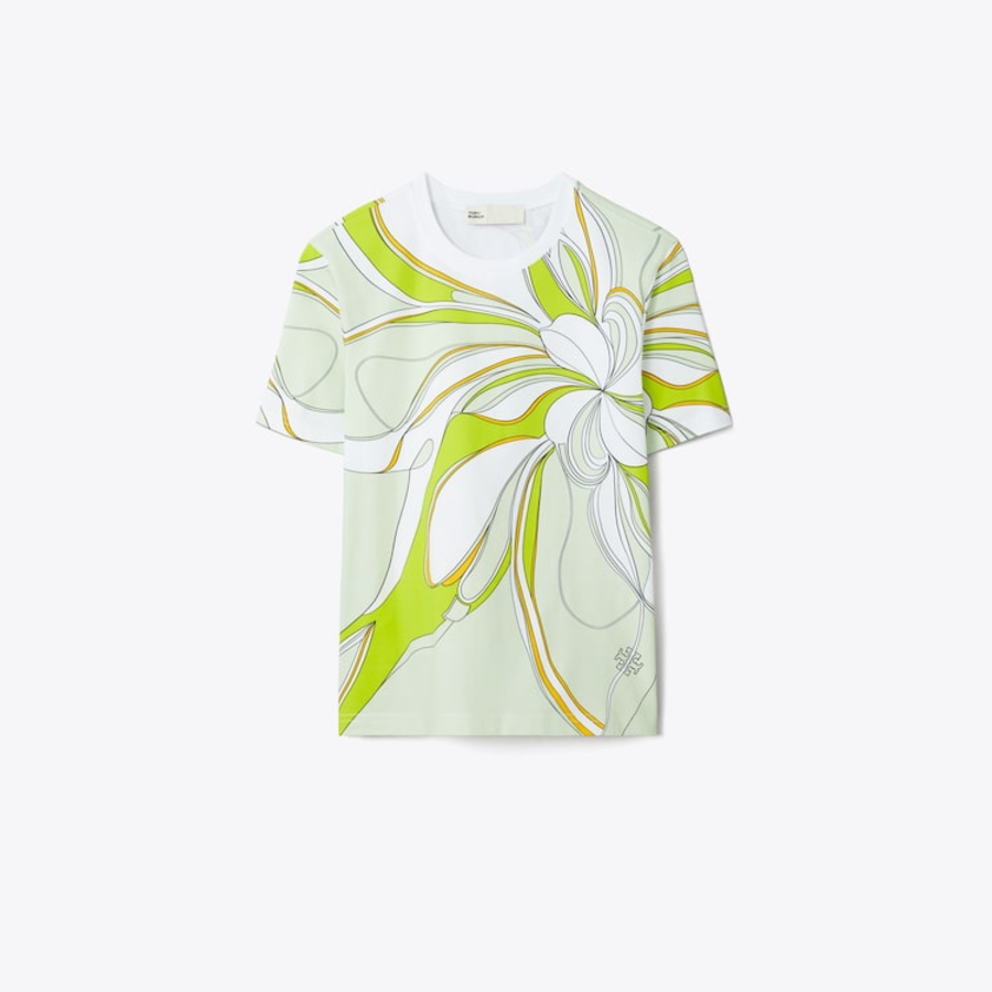 TORY BURCH Twisty Flower Classic T-Shirt – Green