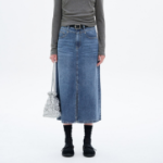 8 seconds Thin Washing Lightweight Denim Long Skirt — Blue