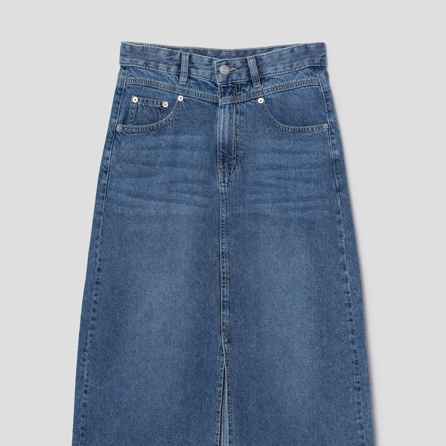 8 seconds Thin Washing Lightweight Denim Long Skirt — Blue
