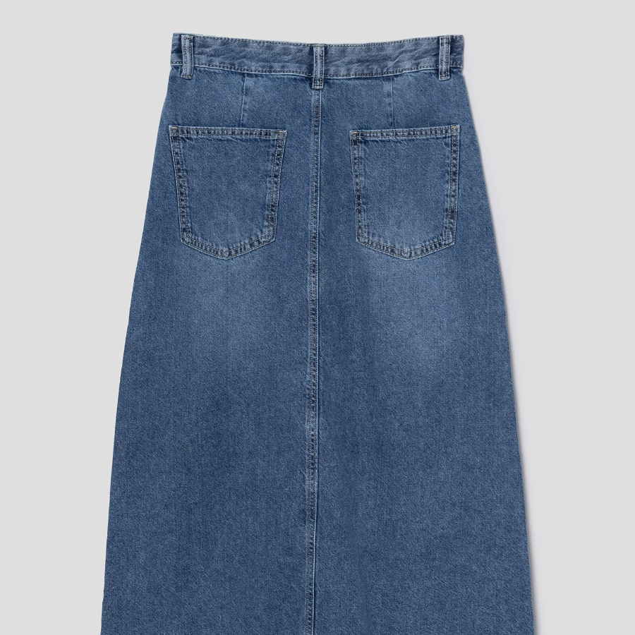 8 seconds Thin Washing Lightweight Denim Long Skirt — Blue