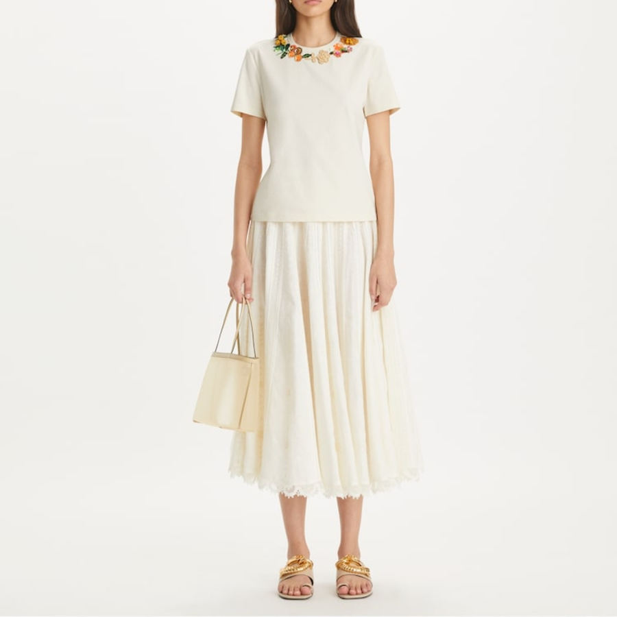 TORY BURCH Embellished Cotton T-Shirt – Ivory