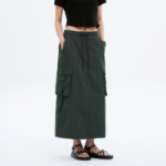 8 seconds Nylon Cotton Cargo Long Skirt — Dark Green