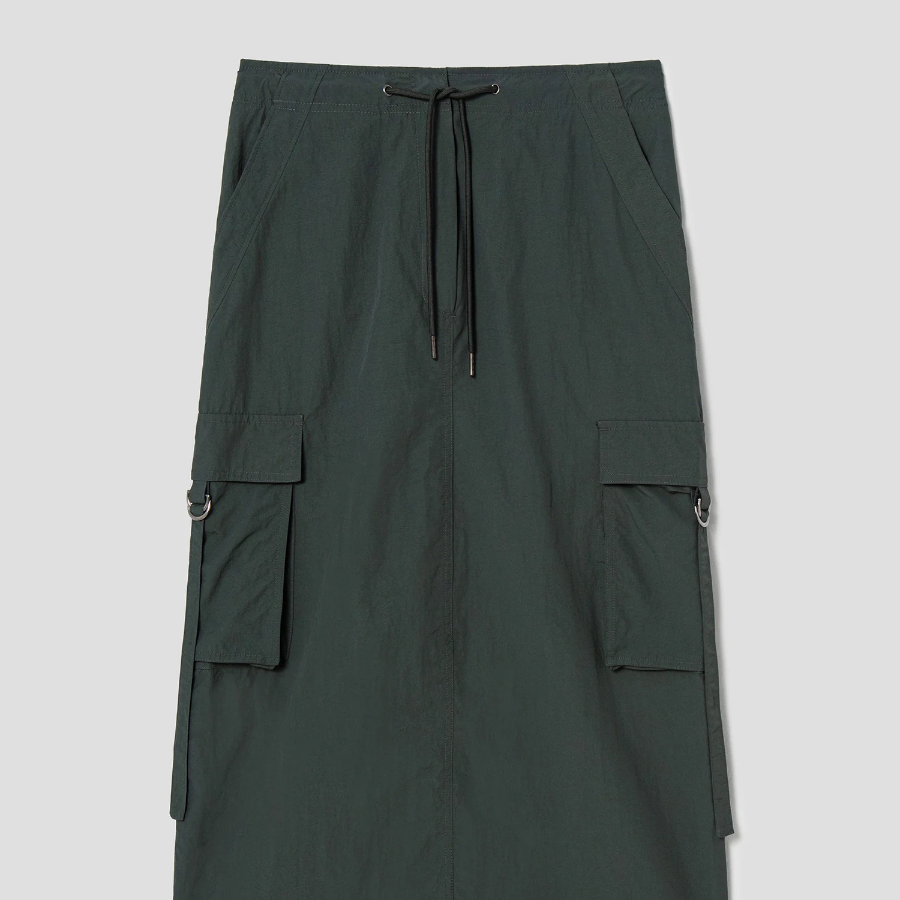 8 seconds Nylon Cotton Cargo Long Skirt — Dark Green