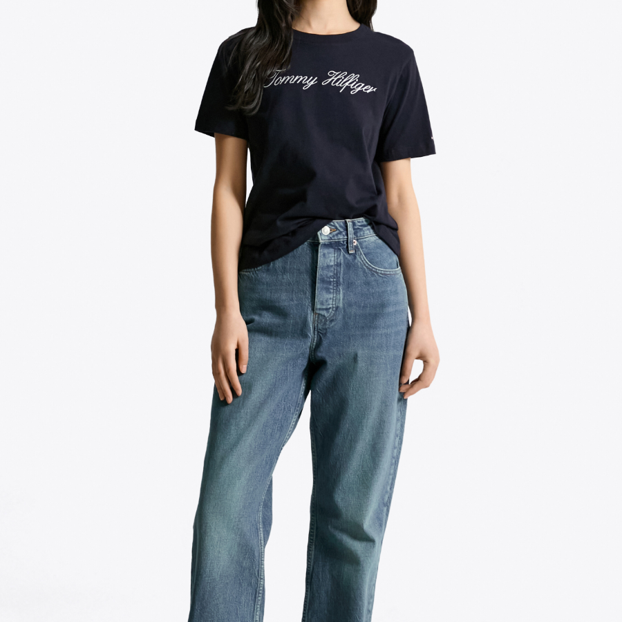 TOMMY HILFIGER [Official Headquarters] Crew Neck Embroidered Logo T-shirt