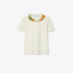 TORY BURCH Embellished Cotton T-Shirt – Ivory