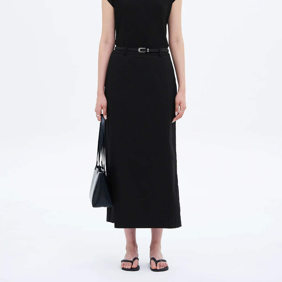 8 seconds Cotton H-Line Long Skirt — Black