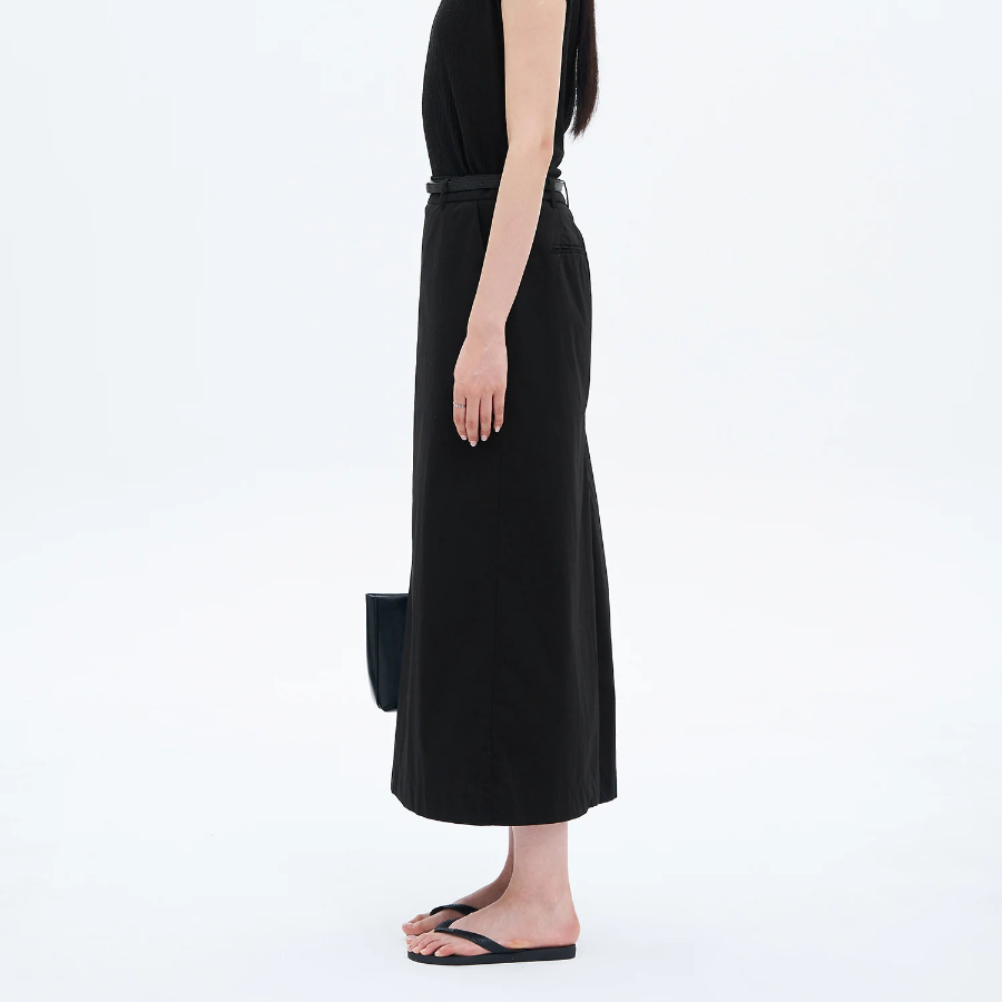 8 seconds Cotton H-Line Long Skirt — Black