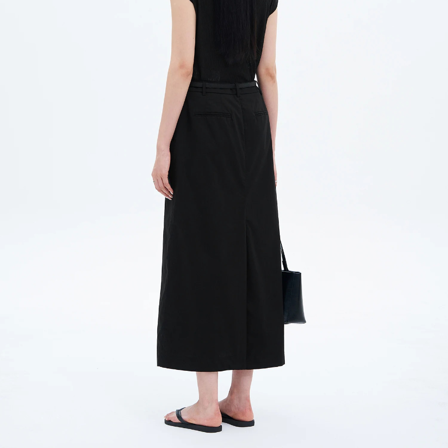 8 seconds Cotton H-Line Long Skirt — Black
