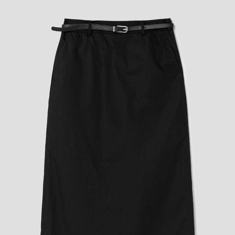 8 seconds Cotton H-Line Long Skirt — Black