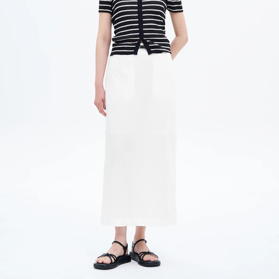 8 seconds Cotton H-Line Long Skirt — White