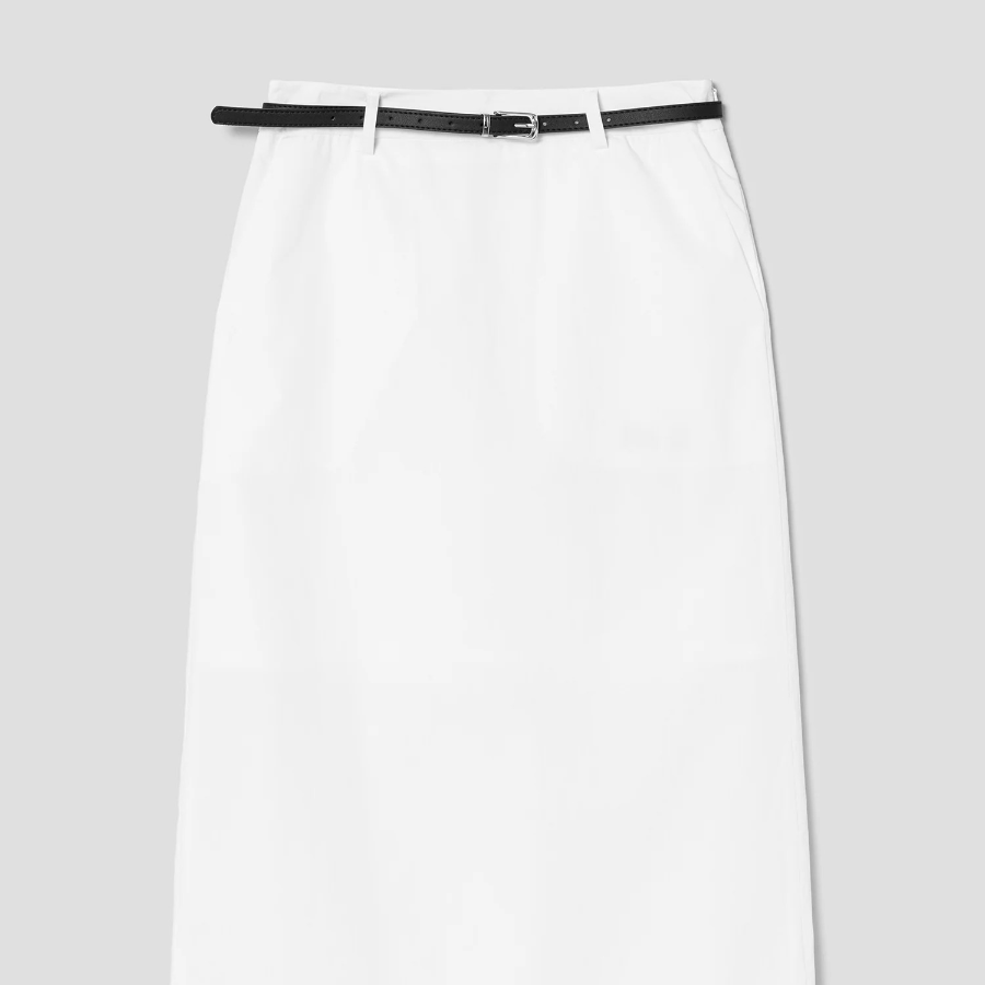8 seconds Cotton H-Line Long Skirt — White