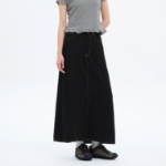 8 seconds Pleated Rayon Long Skirt — Black