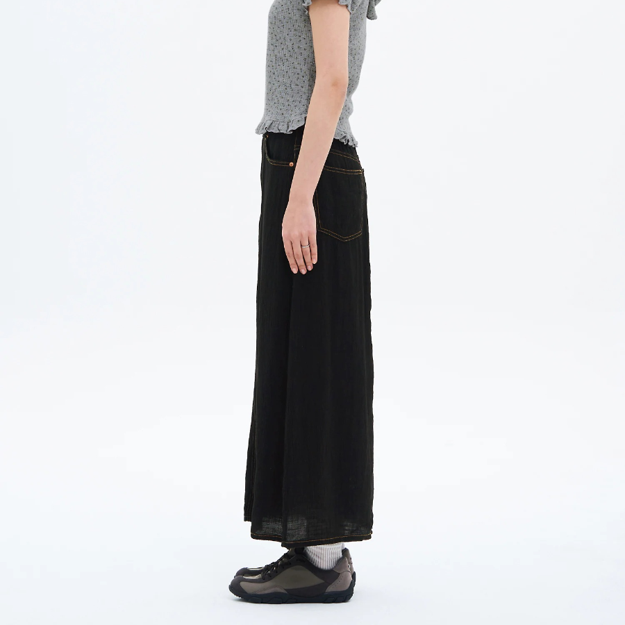 8 seconds Pleated Rayon Long Skirt — Black